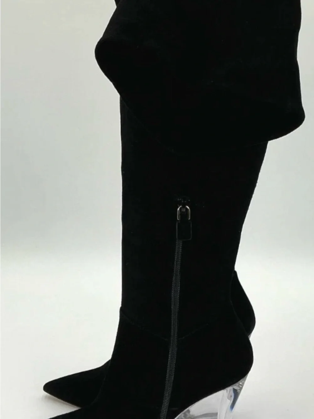New stunning Stuart Weitzman Suede Over-the-Knee Boot wedge lucite clear 6 $1100